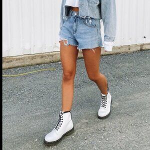 Dr Martens Womens White Leather Combat Boots Women Size 9 Black 8-Eye NWOB